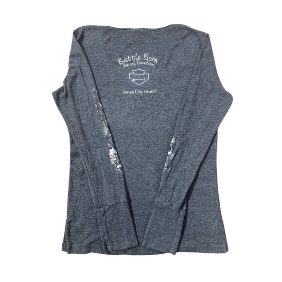 Harley Davidson Skull Wing Long Sleeve Top Womens Y2K Grunge Biker - Picture 8 of 9